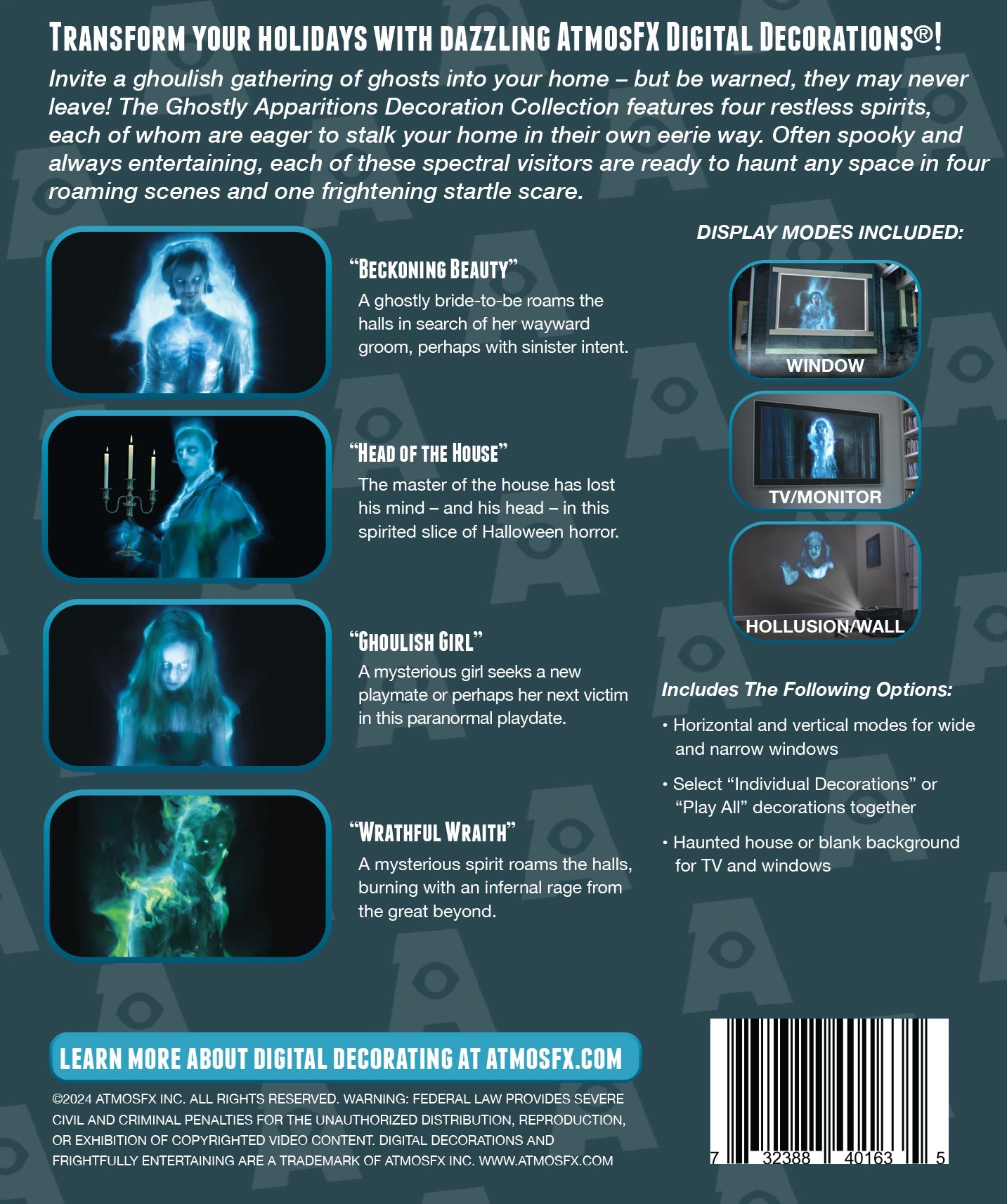 HoliScapes® USB Projector Kit - Ghostly Apparitions + Projector + 5.5 ft x 9 ft Projection Screen