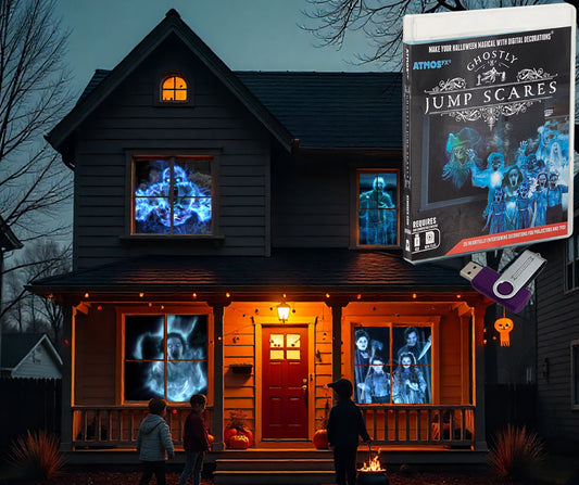 AtmosFX® Ghostly Jump Scares Halloween Digital Decoration on USB Includes 8 Atmosfx Video Effects for Hallloween