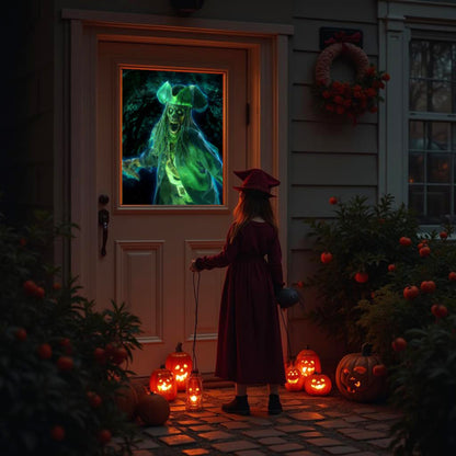 AtmosFX Halloween Digital Decoration USB- -Ghostly Jump Scares + 5.5 ft x 9 ft Projection Screen