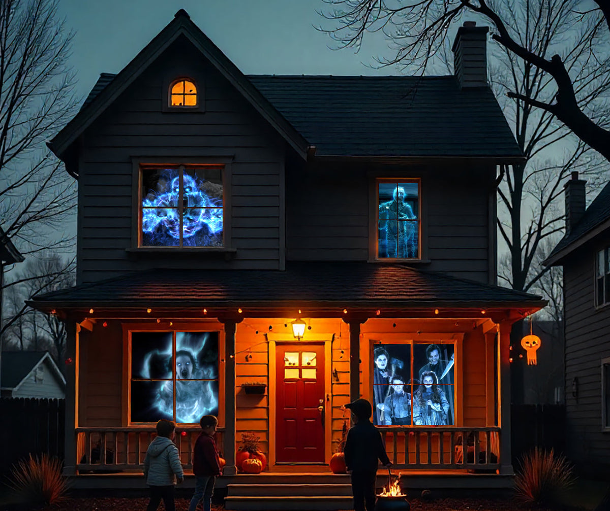 HoliScapes® USB Projector Kit - Ghostly Jump Scares + Projector + 5.5 ft x 9 ft Projection Screen