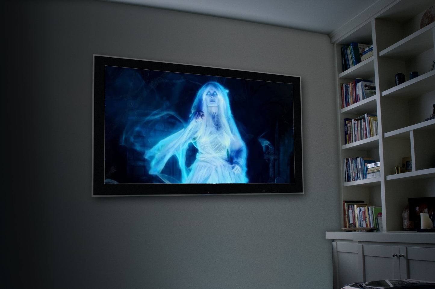 AtmosFX Halloween Digital Decoration USB- -Ghostly Jump Scares + 5.5 ft x 9 ft Projection Screen