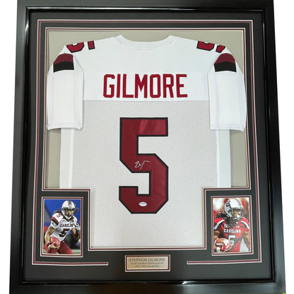 Framed Autographed/Signed Stephon Gilmore 35x39 South Carolina White College Football Jersey PSA/DNA COA