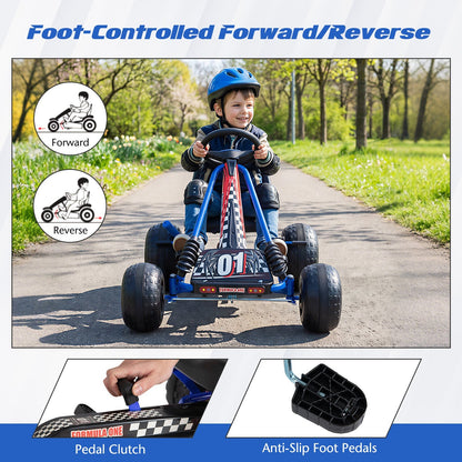 Go Kart for Kids 4 Wheels Pedal with Adjustable Seat and Multi-Terrain Wheels