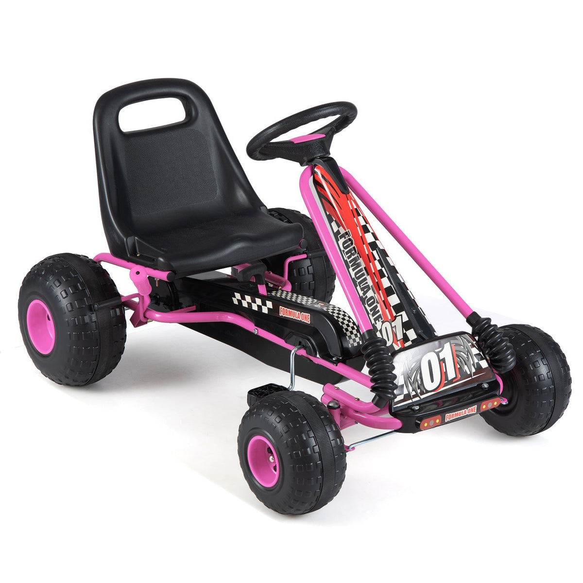 Go Kart for Kids 4 Wheels Pedal with Adjustable Seat and Multi-Terrain Wheels
