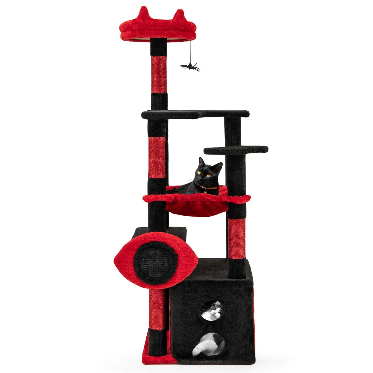 Gothic Cat Tree with Plush Perch and Spider Dangling Toy-Black & Red