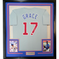 Framed Autographed/Signed Mark Grace 35x39 Chicago Grey Baseball Jersey JSA COA