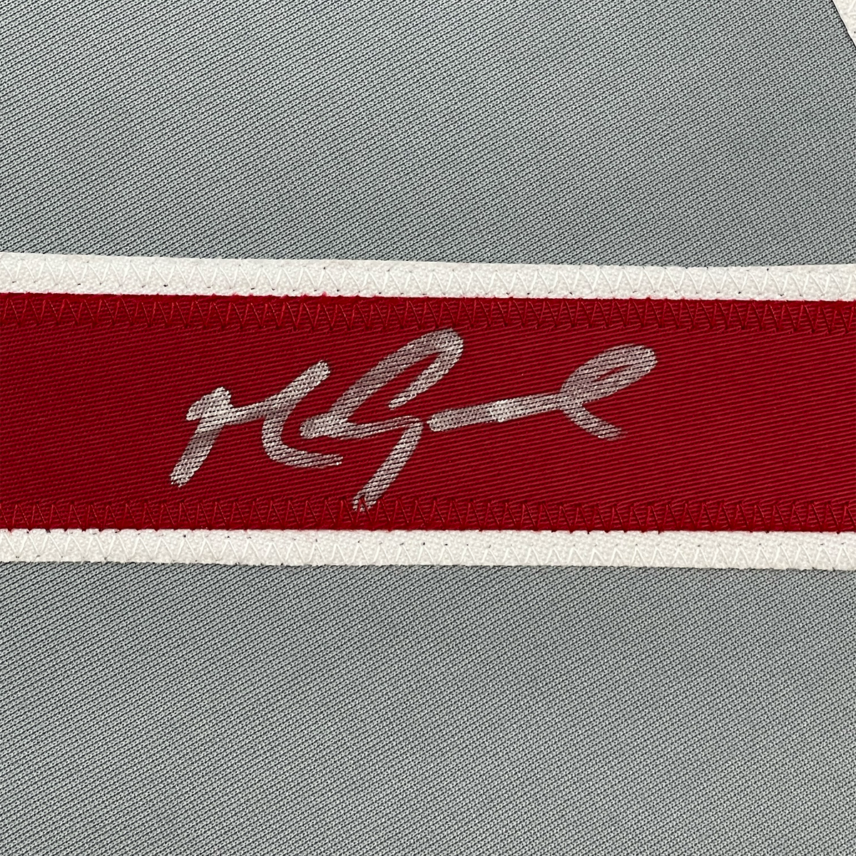 Framed Autographed/Signed Mark Grace 35x39 Chicago Grey Baseball Jersey JSA COA