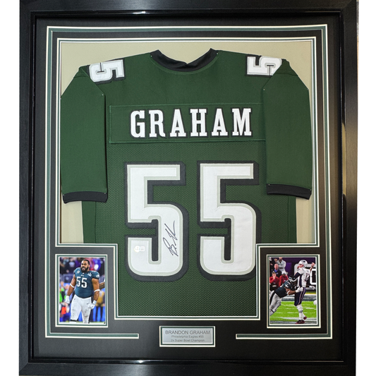 Framed Autographed/Signed Brandon Graham 35x39 Philadelphia Green Football Jersey JSA COA