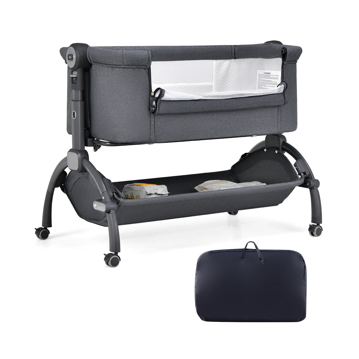 3-in-1 Baby Bassinet with Double-Lock Design and Adjustable Heights-Gray