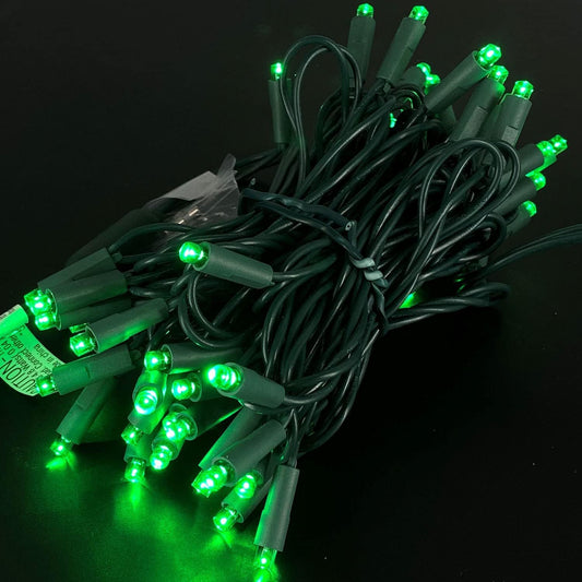 4 pack - 5mm - 50 ct - Green LED- 4" spacing - Green wire - 17 ft long