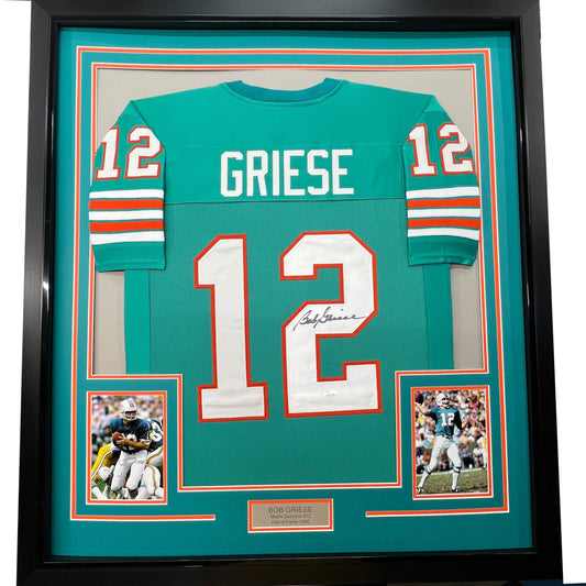 Framed Autographed/Signed Bob Griese 35x39 Miami Teal Football Jersey JSA COA