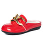 Women Slippers Gold Chain Closed Toe Slip On Mullers Shoes Round Toe Low Heels Casual Slides Flip Flop Brand Designer Shoes