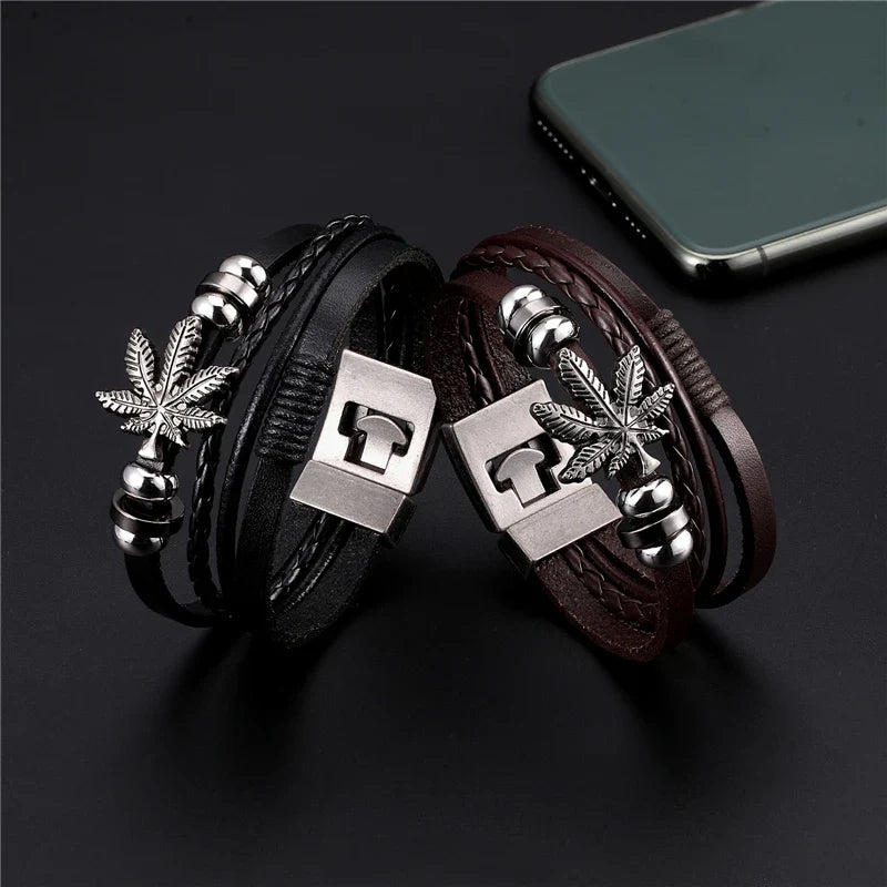 YIZIZAI Fashion Bracelete Genuine Leather Multilayer Anchor Bracelet Men Vintage Punk Rock Women Alloy Beads Nautical Jewelry