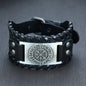 Vnox Wide Leather Wristband for Men Stylish Genuine Leather Bangle with Metal Charm Bracelets Punk Male Pulseira