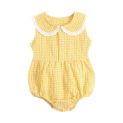 Sanlutoz Summer Cotton Baby Bodysuit Newborn Cute Plaid Clothing for Baby Girls Sleeveless Princess Toddler Infant Bodysuits