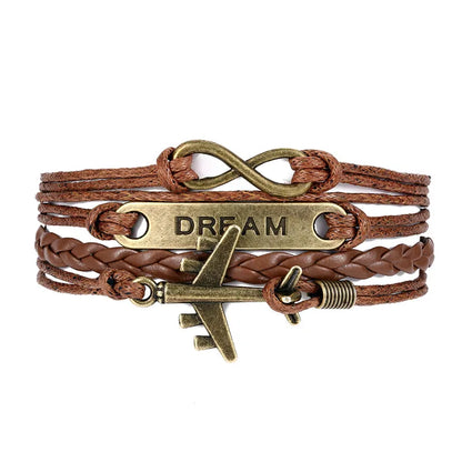 Vintage Dream Airplane Multilayer Leather Bracelet Men Women Fashion Braided Handmade Rope Wrap Bracelets & Bangles Male Gift