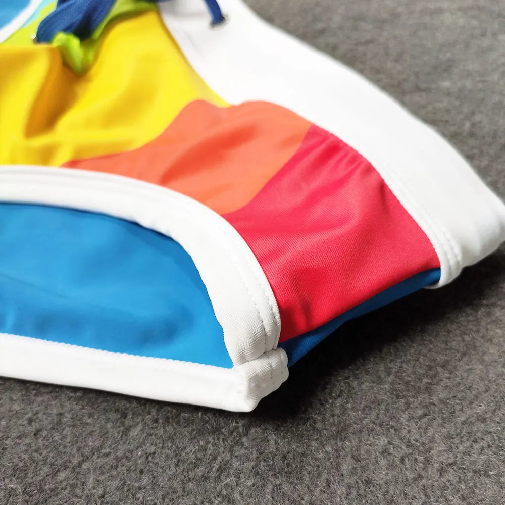 UXH Padded Contrast Color Swim Briefs Push-Up Sexy Swimwear Men Swimming Briefs Surf Beach Shorts Mayo Sungas De Praia Homens