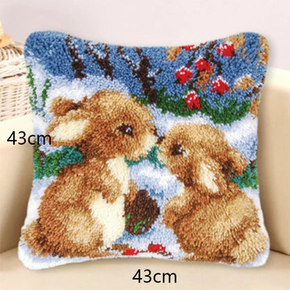 Animal Series Latch Hook Hand Knitted Embroidered Pillow Unfinished Embroidery Material Latch Hook Rug Kits Beginner DIY Supply