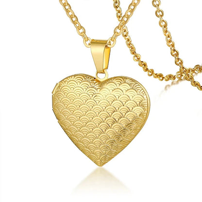 Vnox Light Heart Locket Pendants for Women Men Openable Photo Frame Glossy Stainless Steel Necklaces Family Love Collar