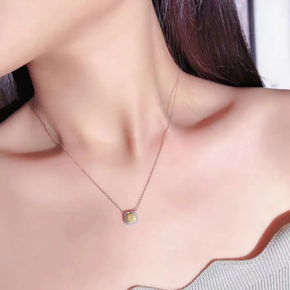 Huitan Women Pendant Necklace Inlaid Sparkling Yellow Cubic Zirconia Charming Party Engagement Daily Accessories Fashion Jewelry