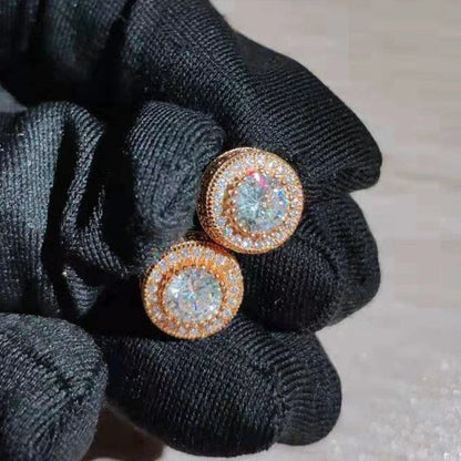Female Austrian Crystal Round Earring White Gold Yellow Gold Color White Zircon Hip Hop Wedding Stud Earrings For Women Jewelry