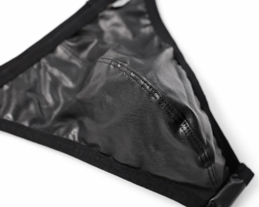 BRAVE PERSON Men Briefs Sexy Underwear Men Thongs  Imitation Leather Fabric Double Belts Design Sissy Panties Thongs for Man