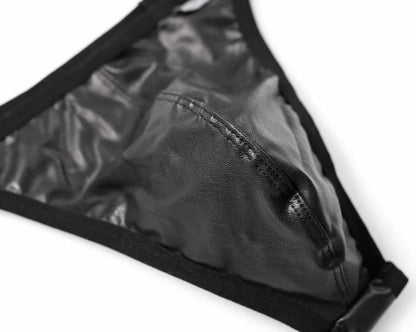 BRAVE PERSON Men Briefs Sexy Underwear Men Thongs  Imitation Leather Fabric Double Belts Design Sissy Panties Thongs for Man