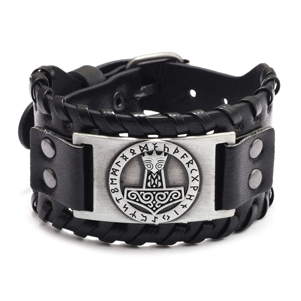 Trendy Viking Bracelet Nordic Rune Compass God Bird Charm Men's Bracelet New Fashion Leather Woven Jewelry Accessorie Party Gift