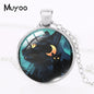 2021 New Cat with Moon Pendant Necklace Witchcraft Painting Round Print Photo Necklaces Glass Dome Jewelry Gifts