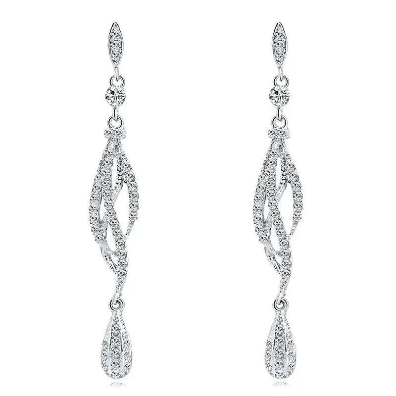 TREAZY Fashion Crystal Wedding Drop Earrings for Women Silver Color Bridal Dangle Earrings Brides Gifts Birthday Party Jewelry