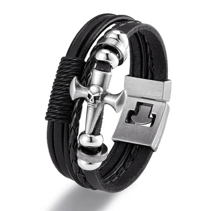 YIZIZAI Fashion Bracelete Genuine Leather Multilayer Anchor Bracelet Men Vintage Punk Rock Women Alloy Beads Nautical Jewelry