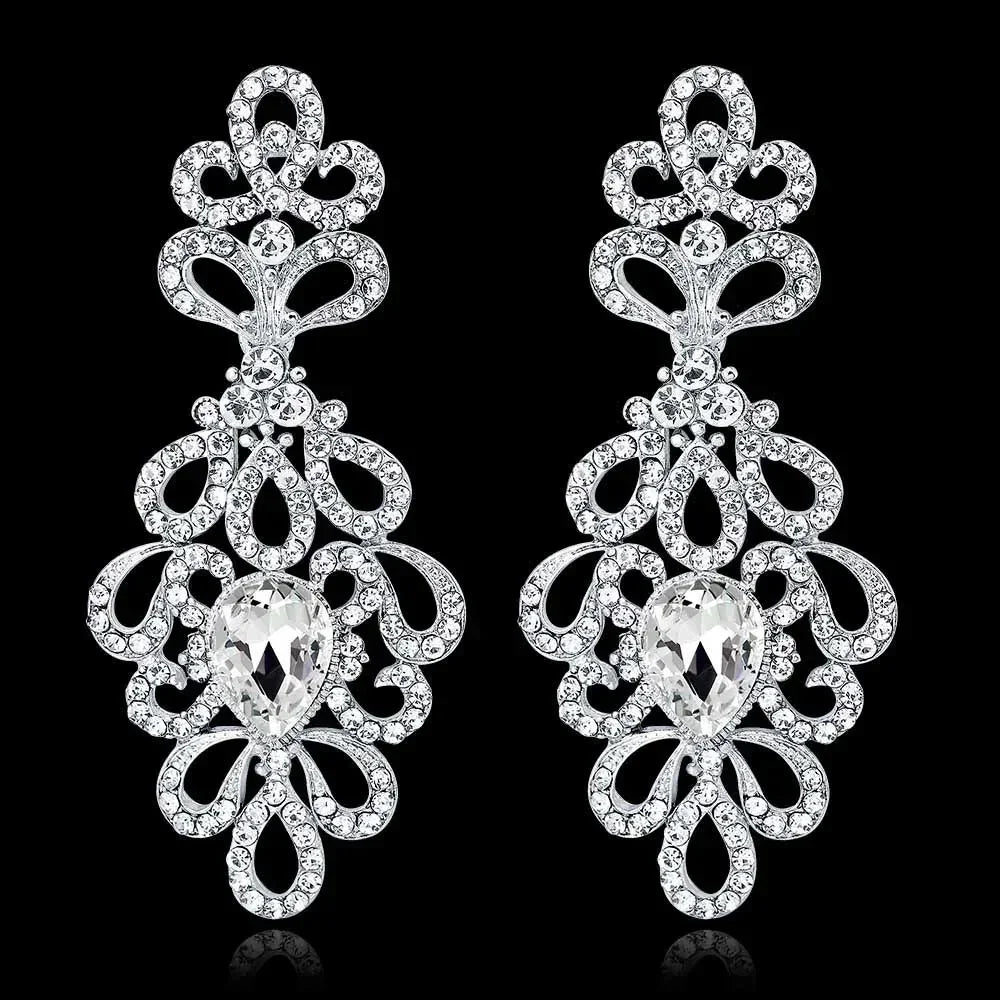 TREAZY Fashion Crystal Wedding Drop Earrings for Women Silver Color Bridal Dangle Earrings Brides Gifts Birthday Party Jewelry