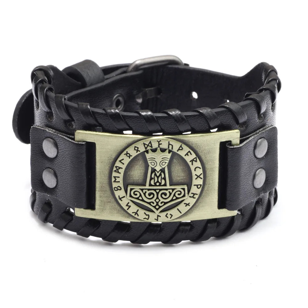 Trendy Viking Bracelet Nordic Rune Compass God Bird Charm Men's Bracelet New Fashion Leather Woven Jewelry Accessorie Party Gift