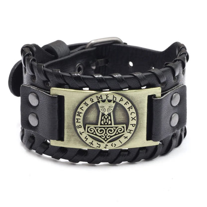 Trendy Viking Bracelet Nordic Rune Compass God Bird Charm Men's Bracelet New Fashion Leather Woven Jewelry Accessorie Party Gift