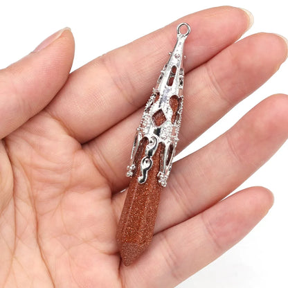 Vintage Natural Stone Pendant Cone Shape Lapis Lazuli Opal Pendulum for Fashion Jewelry Making DIY Women Necklace Accessory