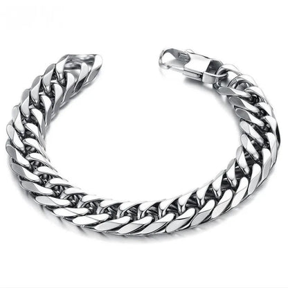 HNSP 316L Stainless Steel LA Cuban Link Chain Bracelet For Men Punk Hip Hop Silver Color Hand Chain 8/10/12/14MM Thick