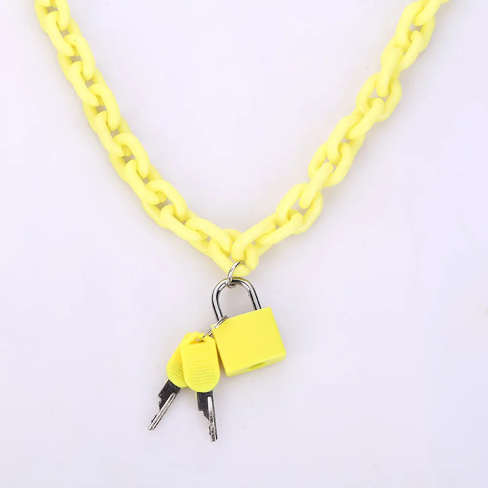FishSheep Rock Punk Acrylic Chain Lock Pendant Necklace For Women Men Chic Neon Chunky Long Chain Necklace 2020 Fashion Jewelry