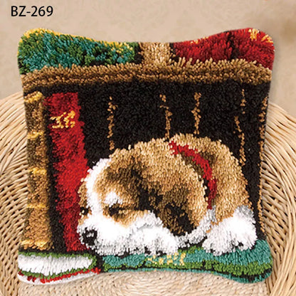 Animal Series Latch Hook Hand Knitted Embroidered Pillow Unfinished Embroidery Material Latch Hook Rug Kits Beginner DIY Supply