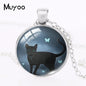 2021 New Cat with Moon Pendant Necklace Witchcraft Painting Round Print Photo Necklaces Glass Dome Jewelry Gifts
