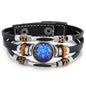 Charm Jewelry 12 Zodiac Weave Bracelets for Women Vintage Multi-layer Stainless Steel 12 Constellations Leather Bracelet