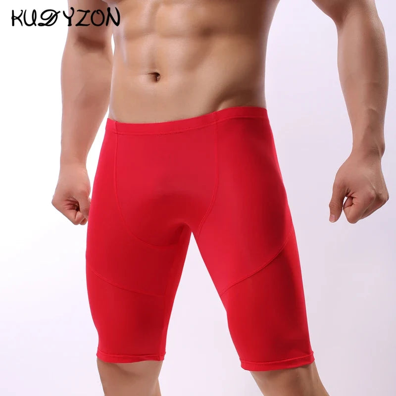 Ice Silk Fitness Long Men Boxer Underwear Quick-dry Men Underwear Boxer Shorts Long Leg Trunks Underpants Sexy Pouch Panties