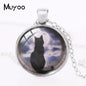 2021 New Cat with Moon Pendant Necklace Witchcraft Painting Round Print Photo Necklaces Glass Dome Jewelry Gifts