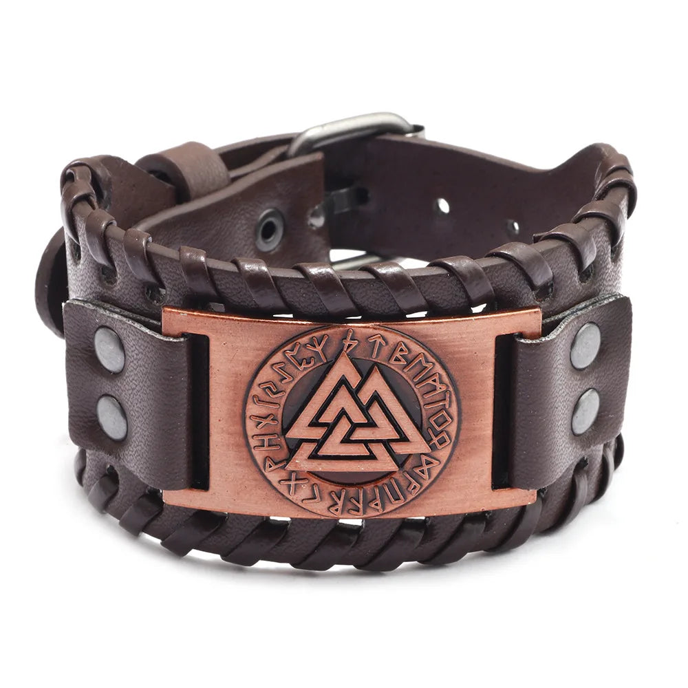 Trendy Viking Bracelet Nordic Rune Compass God Bird Charm Men's Bracelet New Fashion Leather Woven Jewelry Accessorie Party Gift