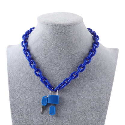 FishSheep Rock Punk Acrylic Chain Lock Pendant Necklace For Women Men Chic Neon Chunky Long Chain Necklace 2020 Fashion Jewelry