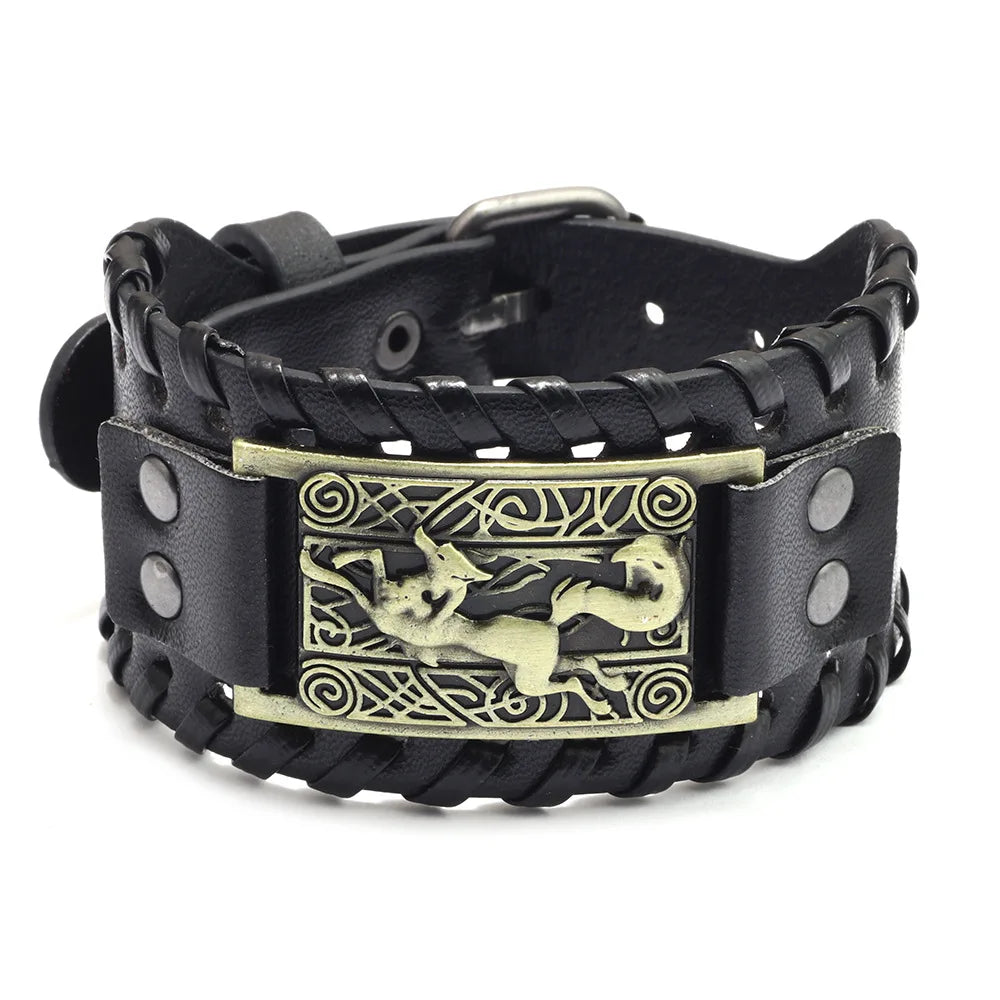 Trendy Viking Bracelet Nordic Rune Compass God Bird Charm Men's Bracelet New Fashion Leather Woven Jewelry Accessorie Party Gift
