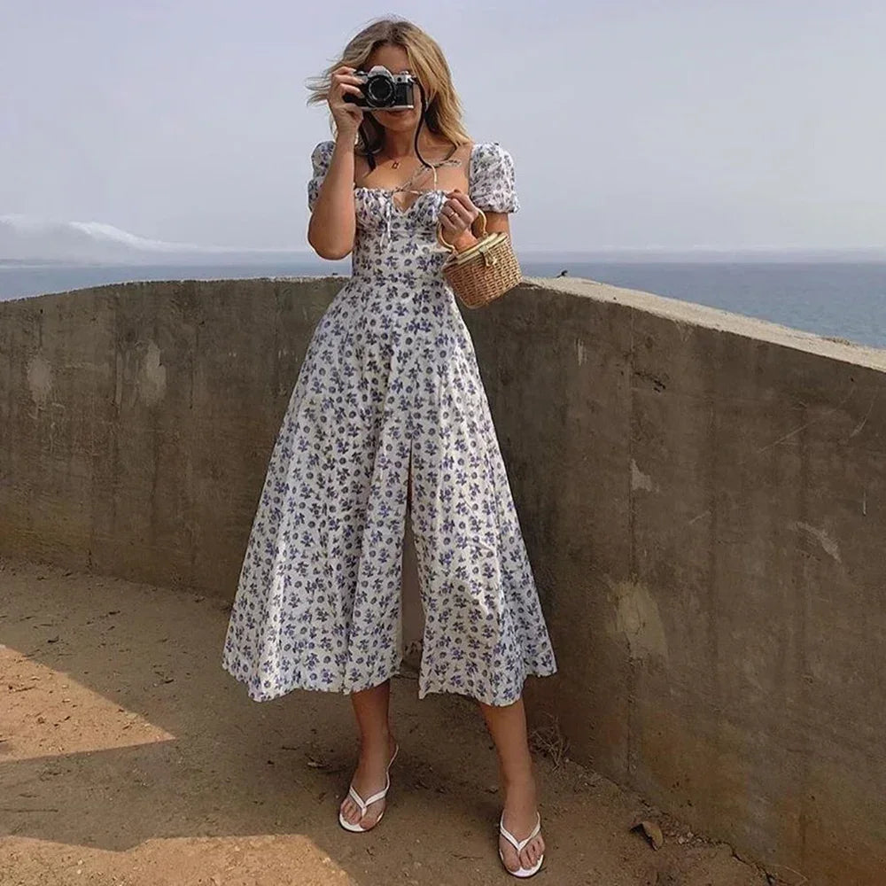 Summer Women Puff Sleeve Floral Printed Dress,Long Dresses,Woman Clothing,Dress Women,Women's Elegant Dresses,Sexy Costume Women