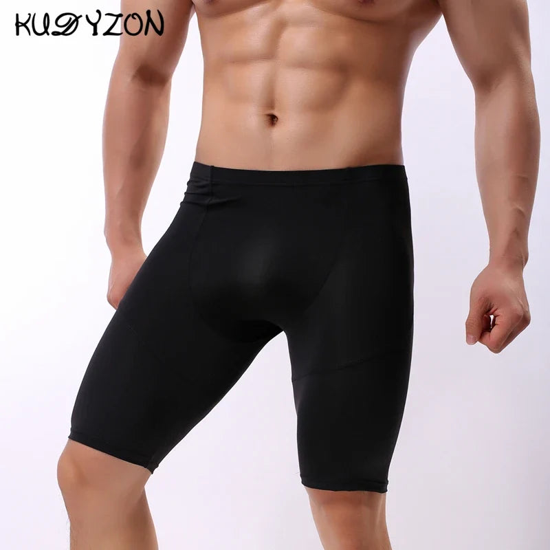 Ice Silk Fitness Long Men Boxer Underwear Quick-dry Men Underwear Boxer Shorts Long Leg Trunks Underpants Sexy Pouch Panties