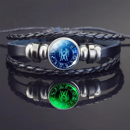 Glow In The Dark Constellation Gemini Bracelet  Braided Leather Bracelet Zodiac Gemini Jewelry Birthday Present