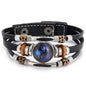 Charm Jewelry 12 Zodiac Weave Bracelets for Women Vintage Multi-layer Stainless Steel 12 Constellations Leather Bracelet
