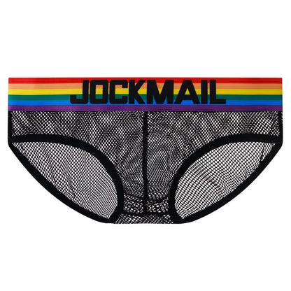 Jockmail Gay Underwear Men Briefs Sexy Transparent Mesh Underpant Rainbow colors , Breathable Shorts calzoncillos hombre slip